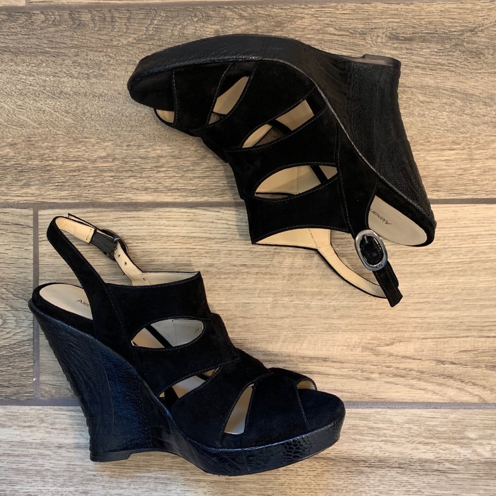 Alexandre Birman black suede cutout wedges